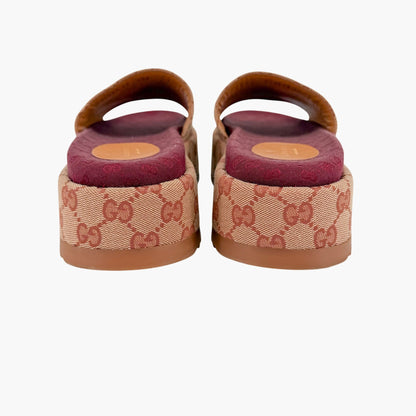 Gucci Angelina Platform Slide Sandals Beige GG Canvas Size 38