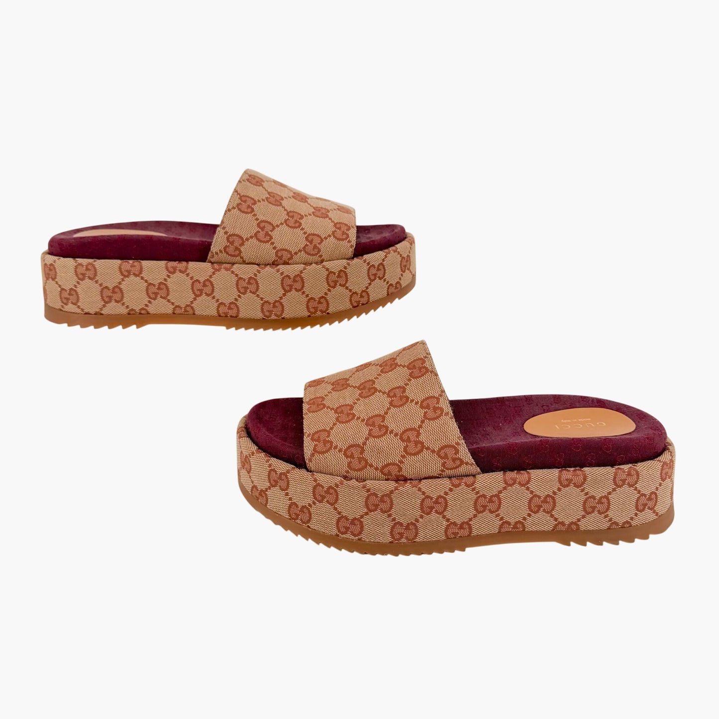 Gucci Angelina Platform Slide Sandals Beige GG Canvas Size 38