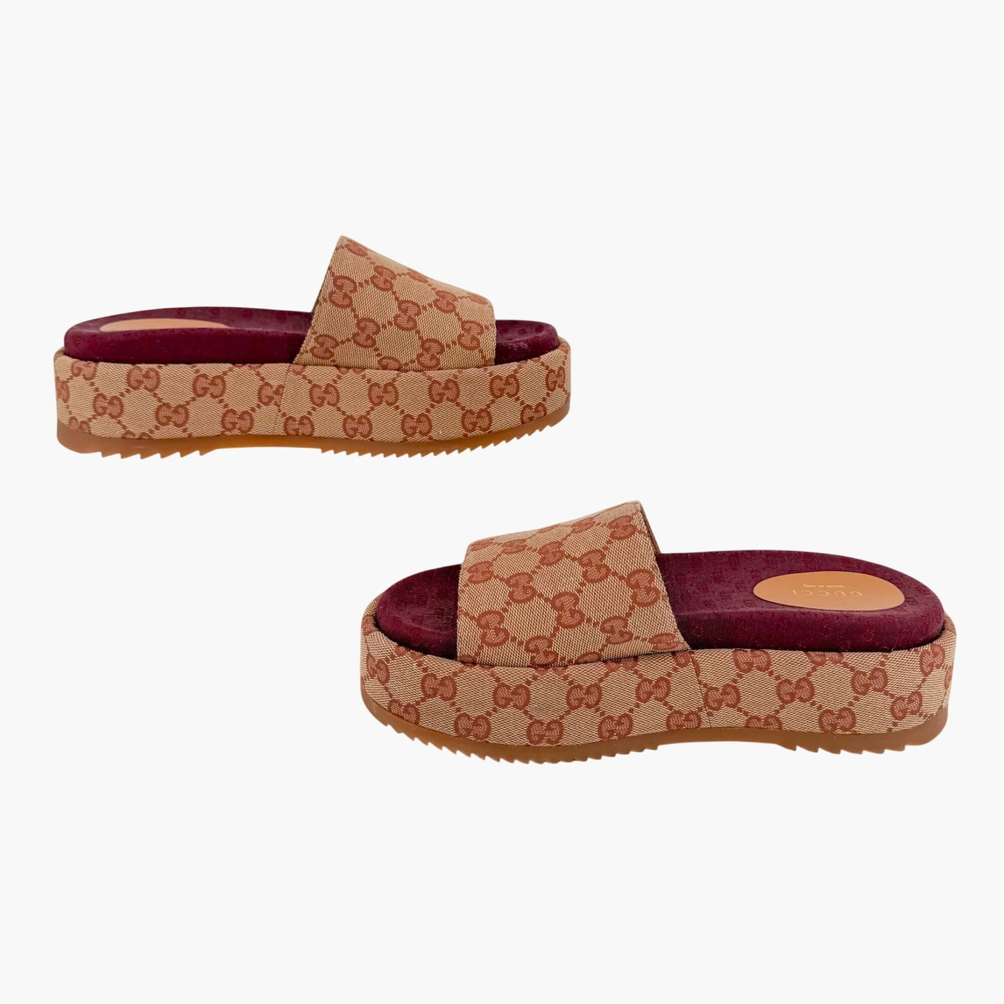 Gucci Angelina Platform Slide Sandals Beige GG Canvas Size 38