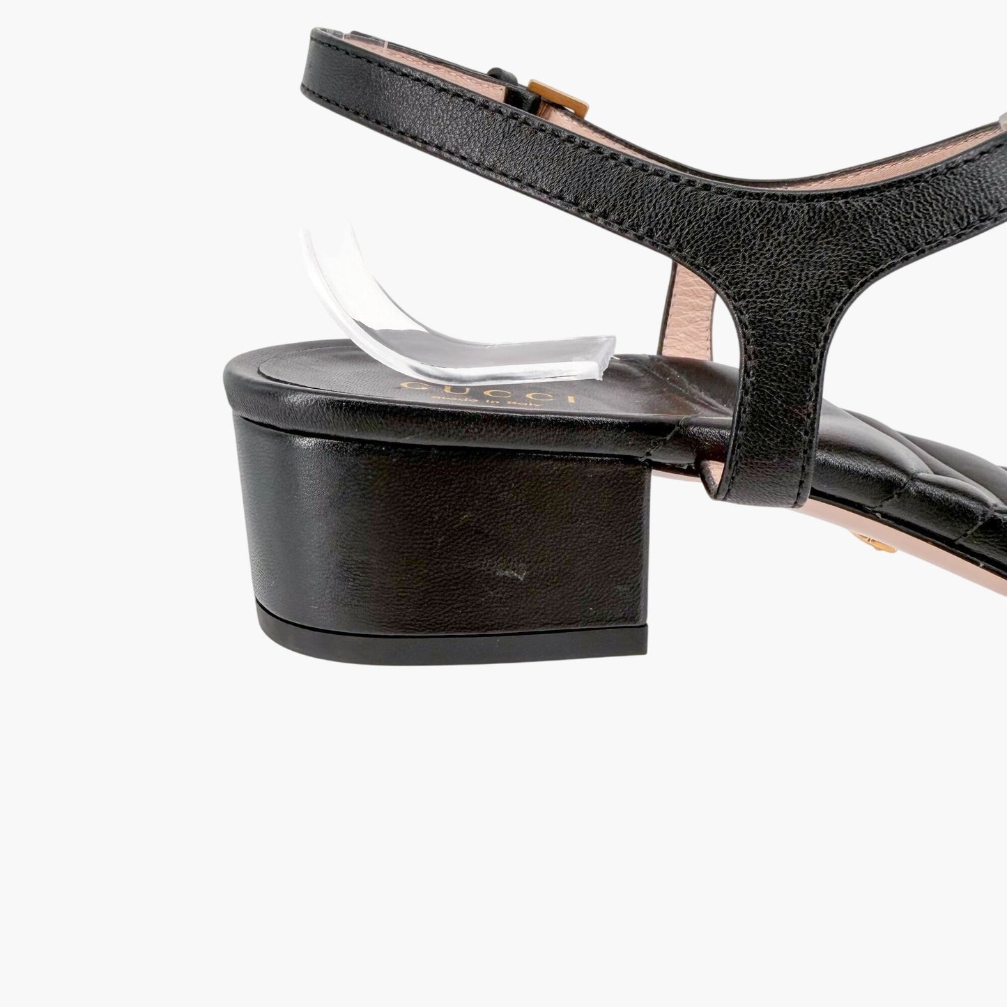 Gucci Marmont GG T-Strap Block Heel Sandals Black Size 39.5