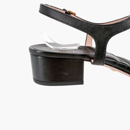 Gucci Marmont GG T-Strap Block Heel Sandals Black Size 39.5
