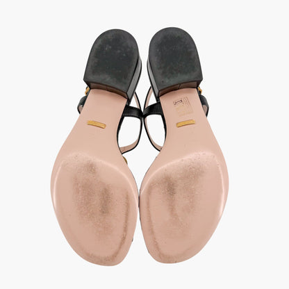 Gucci Marmont GG T-Strap Block Heel Sandals Black Size 39.5
