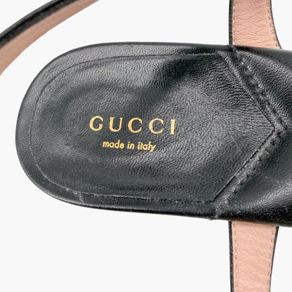 Gucci Marmont GG T-Strap Block Heel Sandals Black Size 39.5