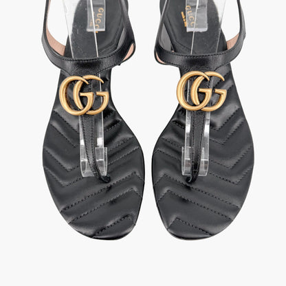 Gucci Marmont GG T-Strap Block Heel Sandals Black Size 39.5