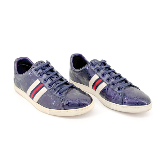 Gucci Low Top Sneakers in Navy Blue GG Monogram Impreme Size 37