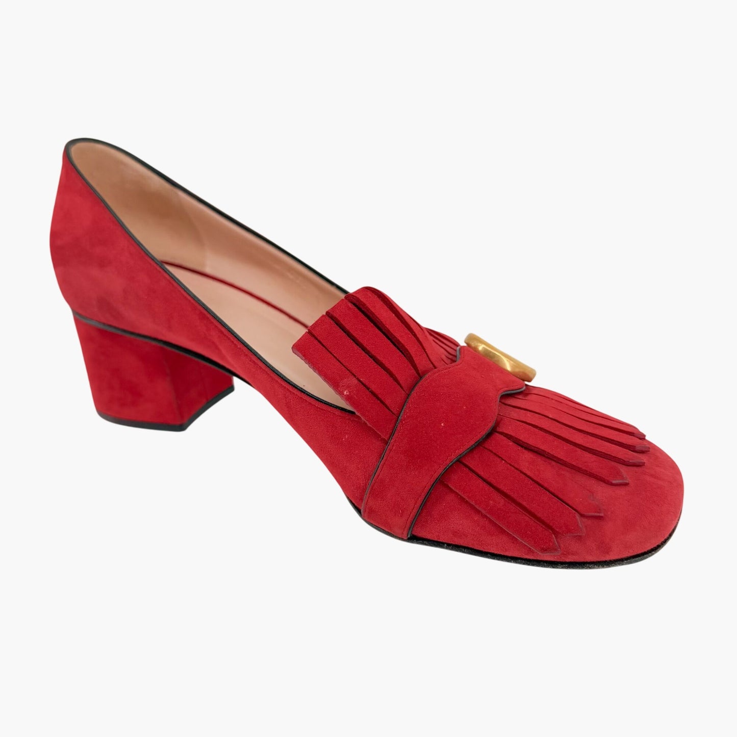 Gucci GG Marmont Fringe Loafer Pumps Red Suede Size 41.5
