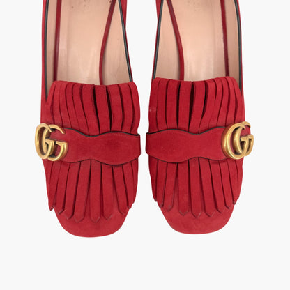 Gucci GG Marmont Fringe Loafer Pumps Red Suede Size 41.5