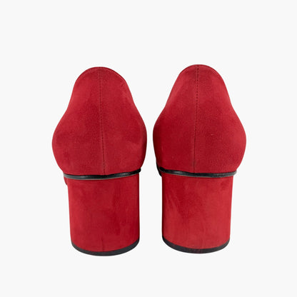 Gucci GG Marmont Fringe Loafer Pumps Red Suede Size 41.5