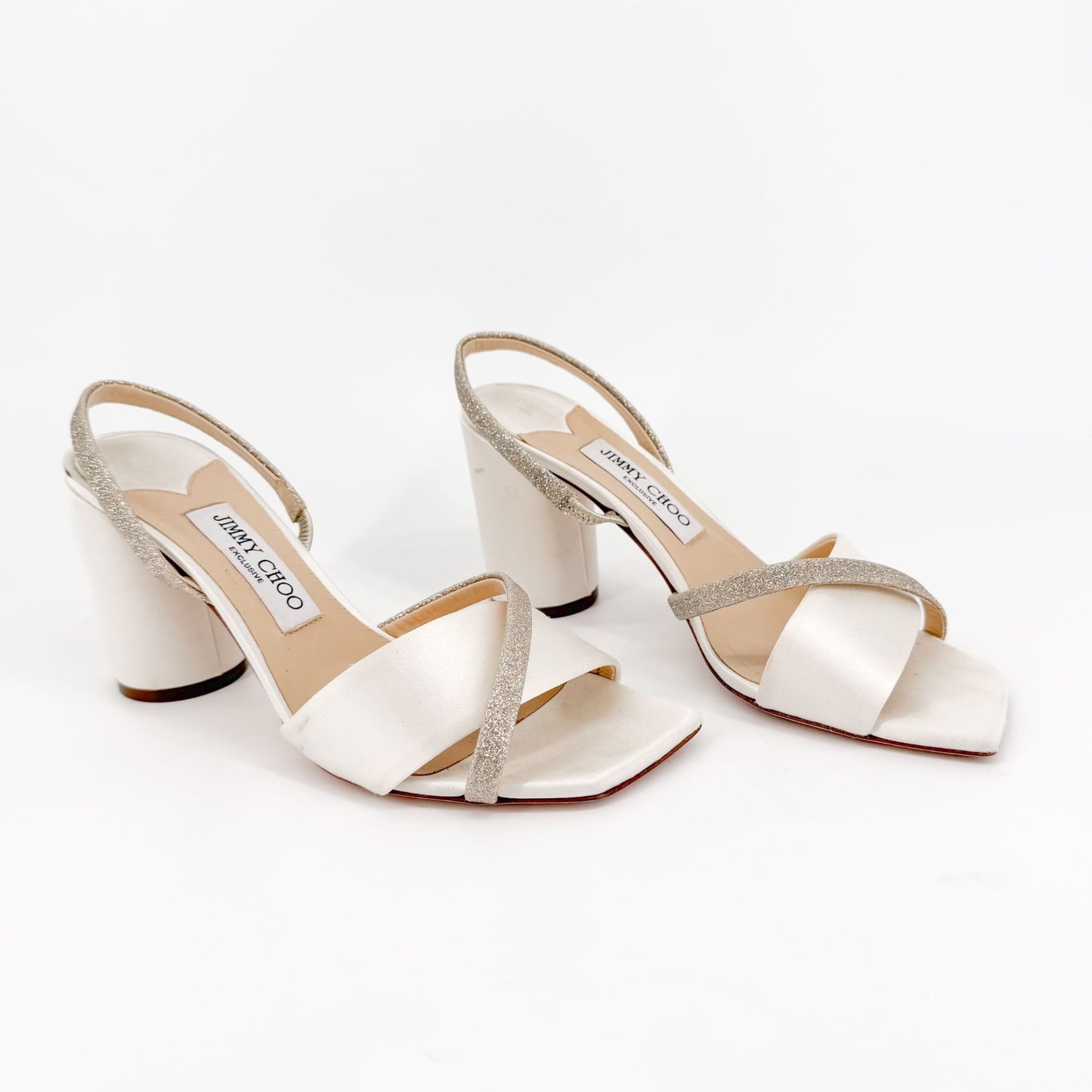 Jimmy Choo Plum 85 Sandals Ivory Glitter Size 38