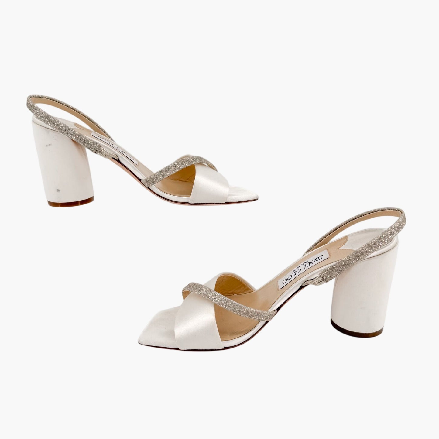 Jimmy Choo Plum 85 Sandals Ivory Glitter Size 38