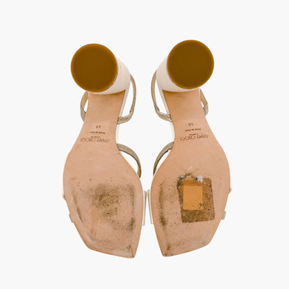 Jimmy Choo Plum 85 Sandals Ivory Glitter Size 38