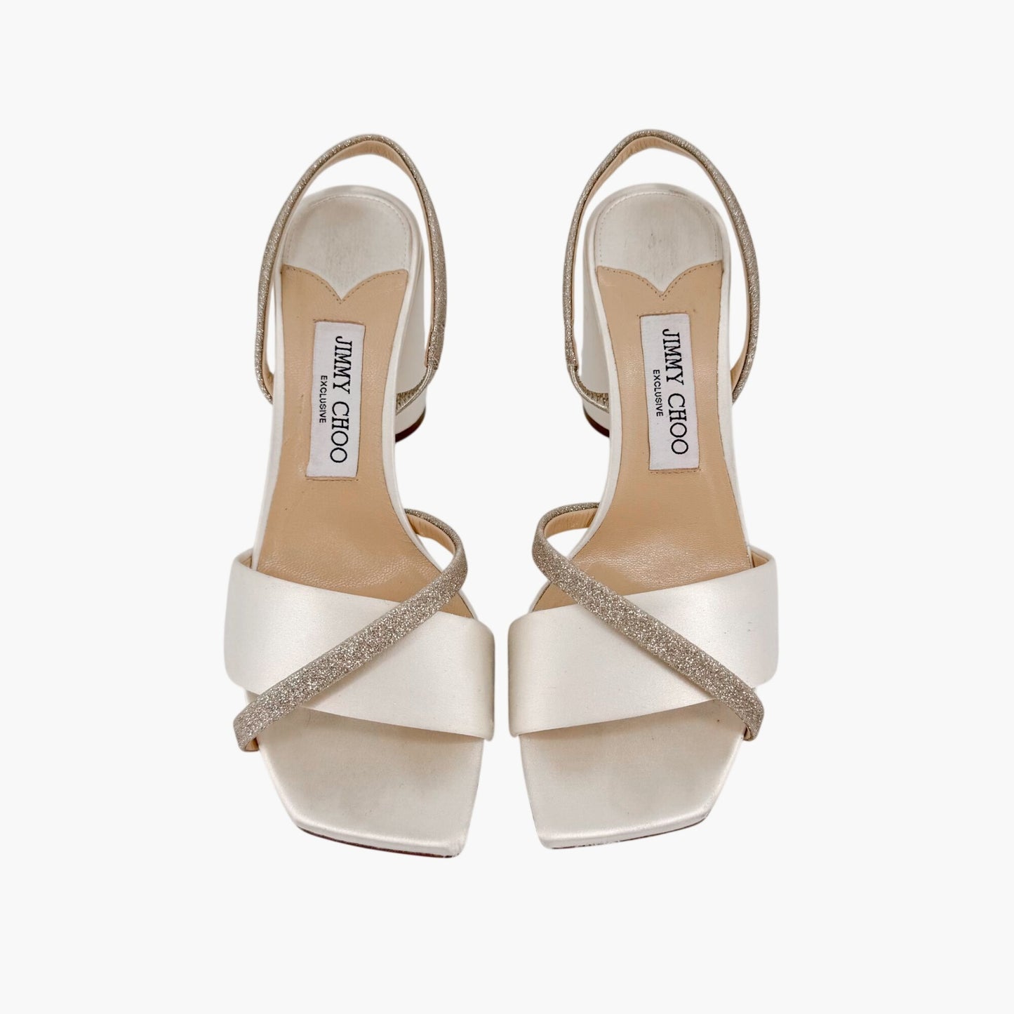 Jimmy Choo Plum 85 Sandals Ivory Glitter Size 38