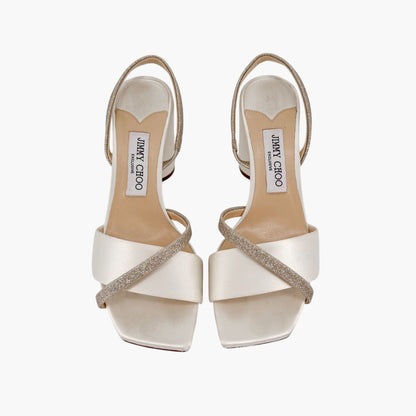 Jimmy Choo Plum 85 Sandals Ivory Glitter Size 38