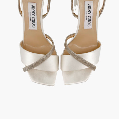 Jimmy Choo Plum 85 Sandals Ivory Glitter Size 38