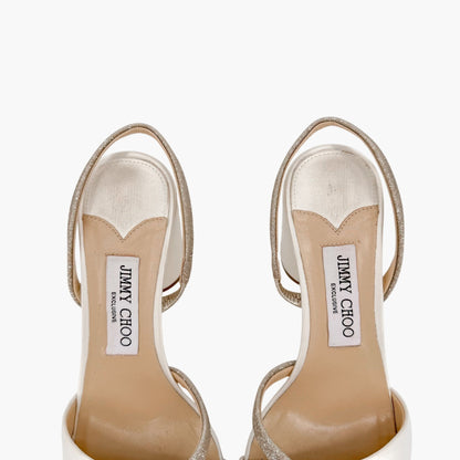 Jimmy Choo Plum 85 Sandals Ivory Glitter Size 38