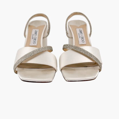 Jimmy Choo Plum 85 Sandals Ivory Glitter Size 38