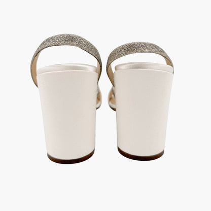 Jimmy Choo Plum 85 Sandals Ivory Glitter Size 38