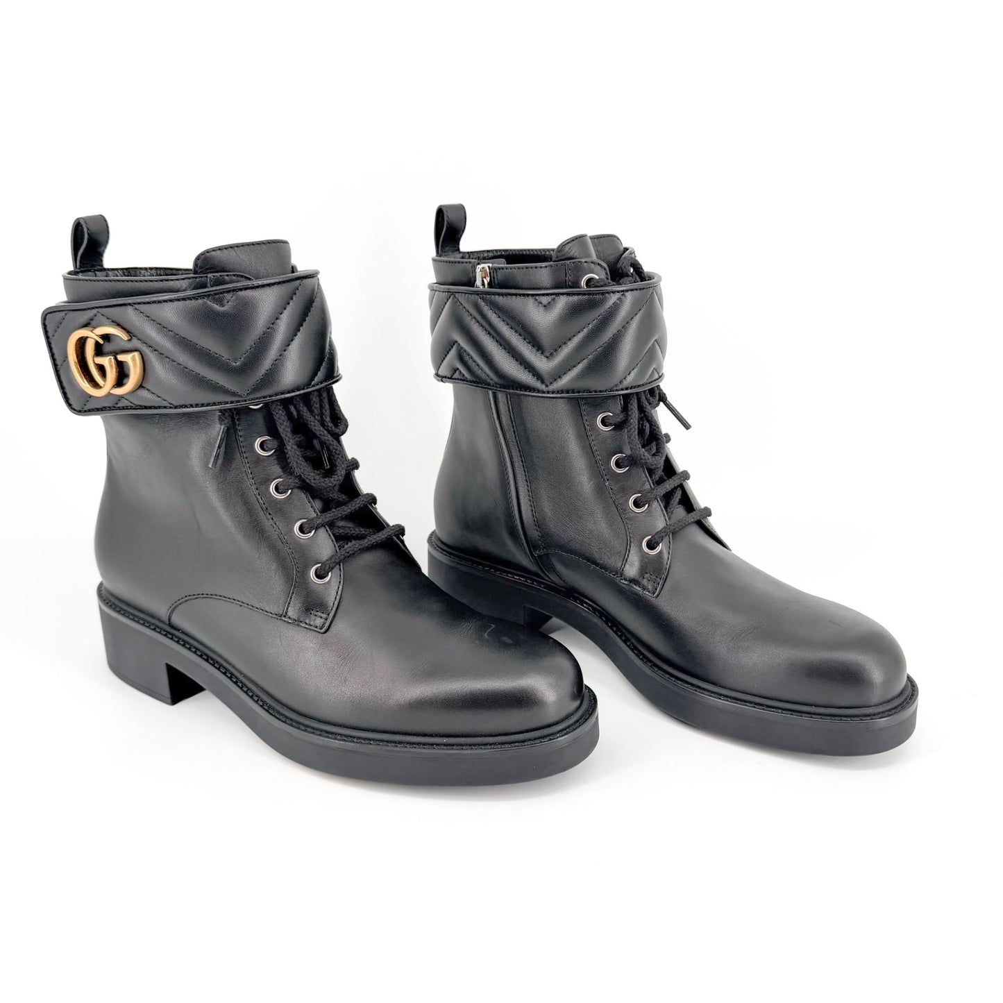 Gucci Marmont GG Combat Boots Black Leather Size 41