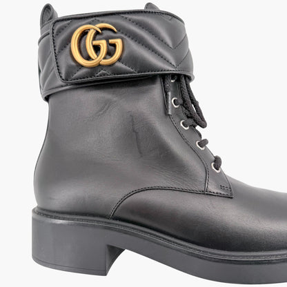 Gucci Marmont GG Combat Boots Black Leather Size 41
