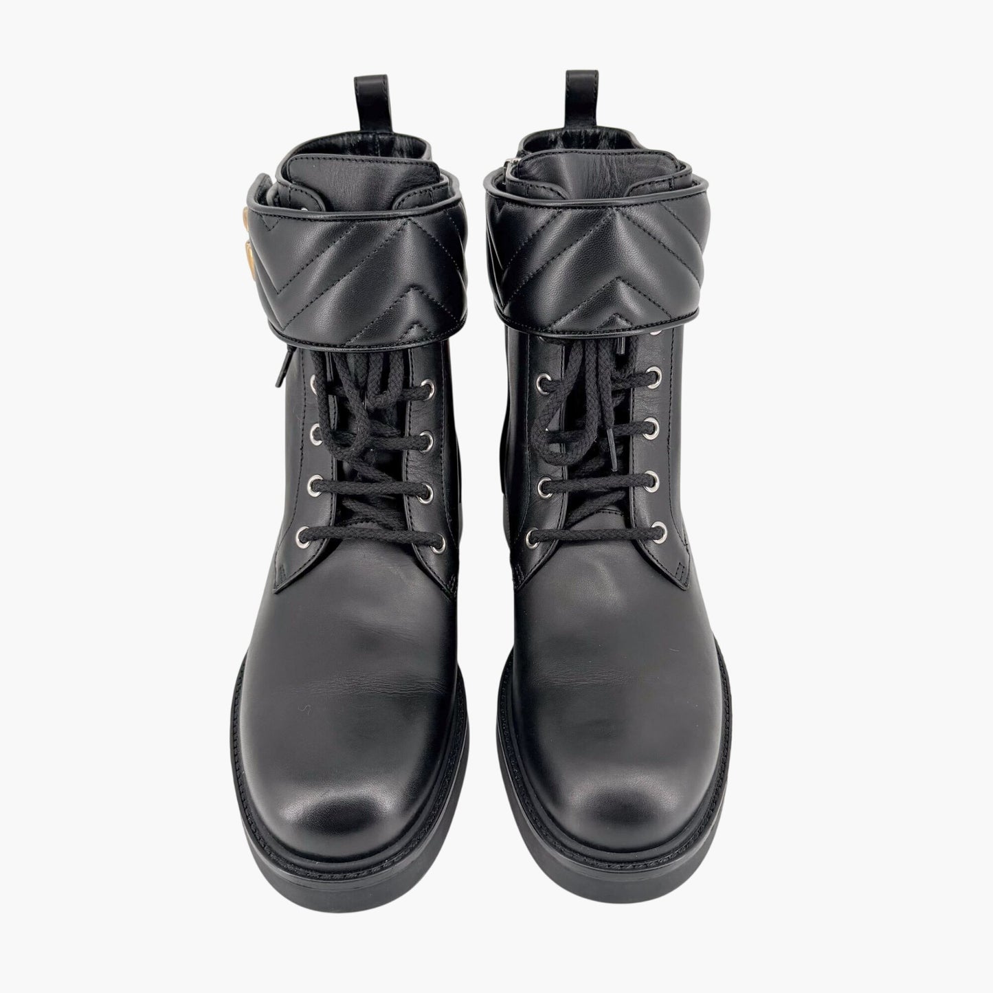 Gucci Marmont GG Combat Boots Black Leather Size 41