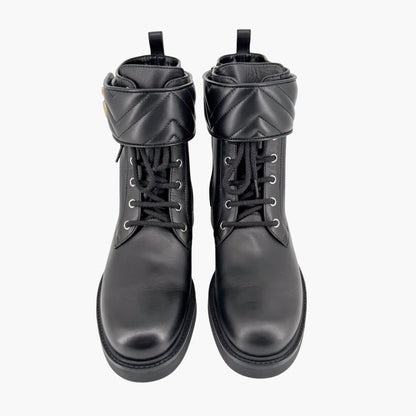 Gucci Marmont GG Combat Boots Black Leather Size 41