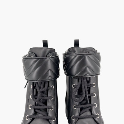 Gucci Marmont GG Combat Boots Black Leather Size 41