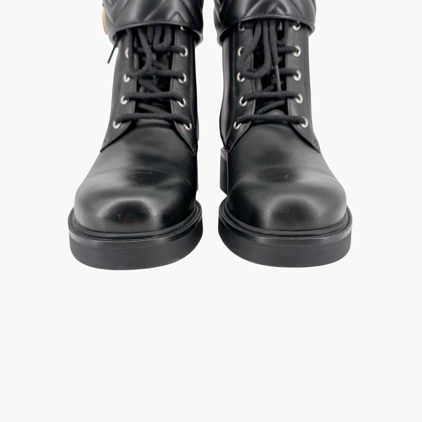 Gucci Marmont GG Combat Boots Black Leather Size 41