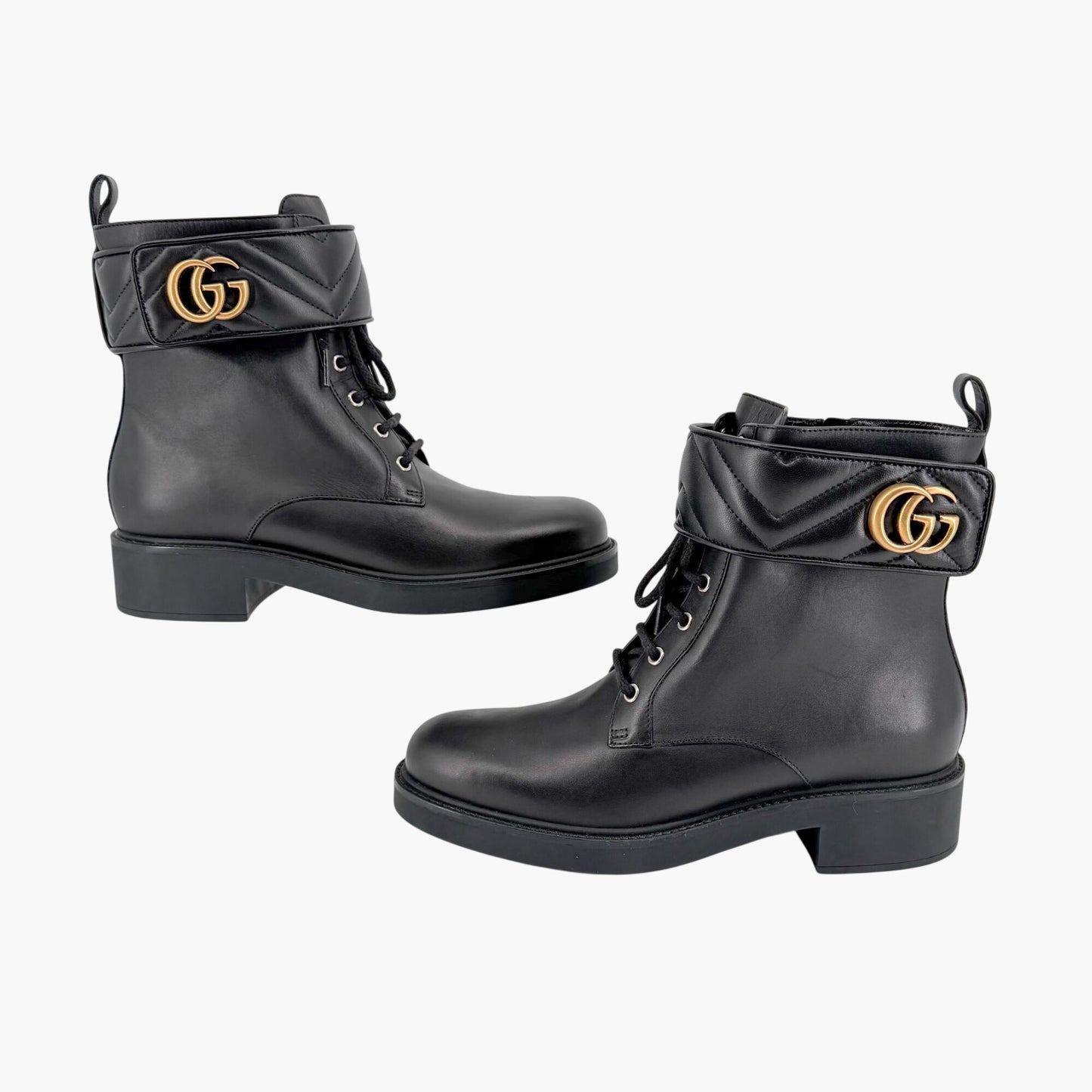 Gucci Marmont GG Combat Boots Black Leather Size 41