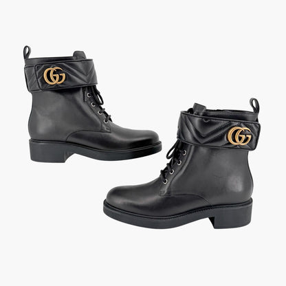 Gucci Marmont GG Combat Boots Black Leather Size 41