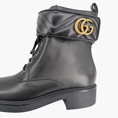 Gucci Marmont GG Combat Boots Black Leather Size 41