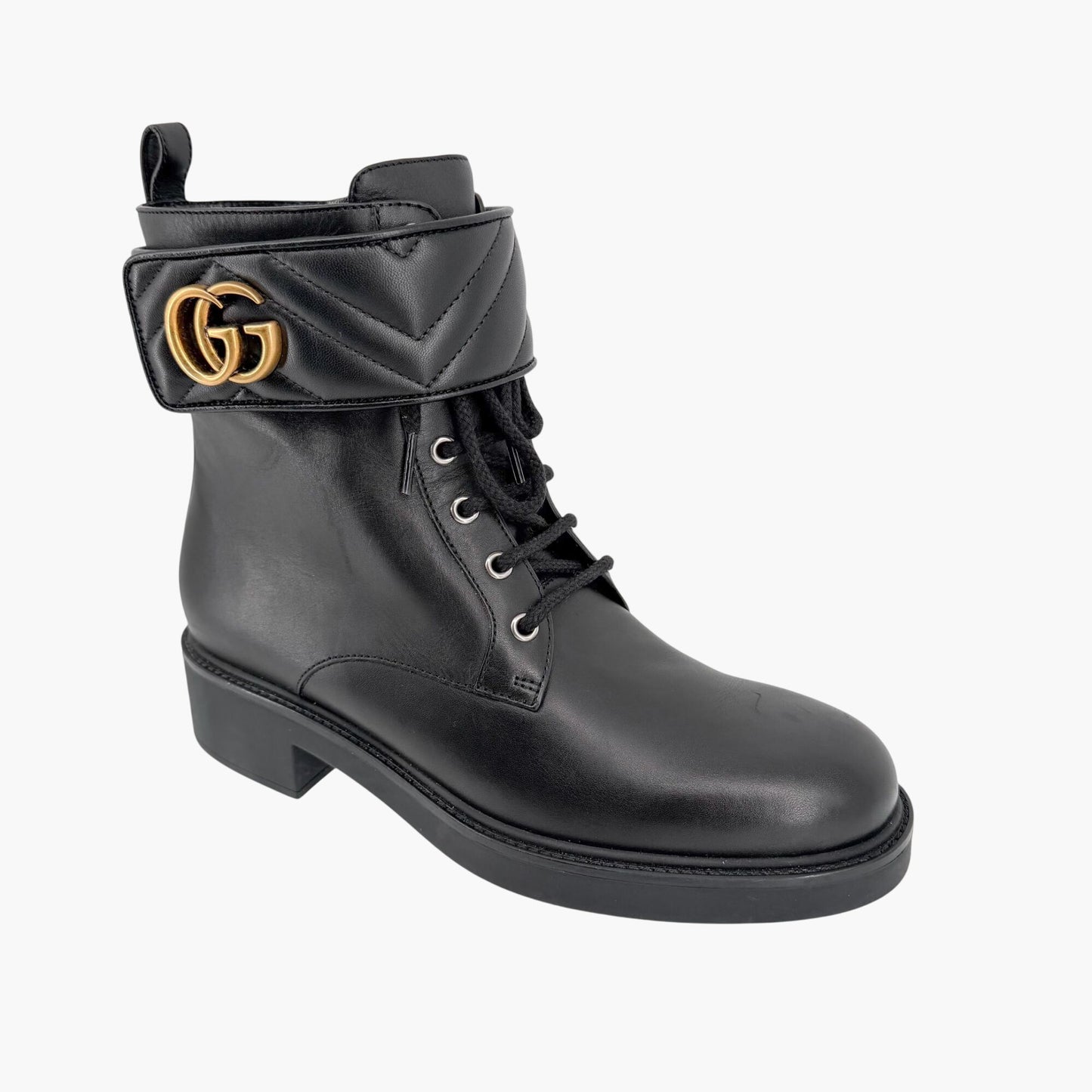 Gucci Marmont GG Combat Boots Black Leather Size 41