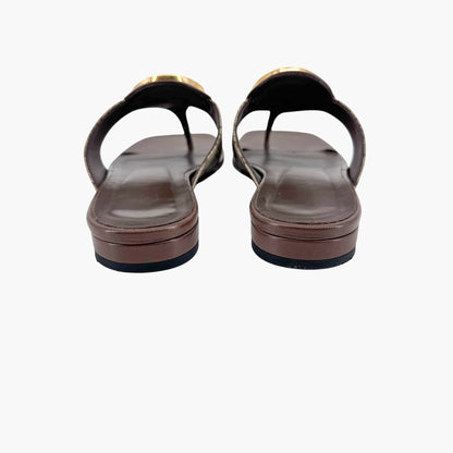 Gucci Blondie GG Canvas Thong Sandals in Beige & Brown – Size 37