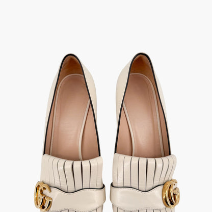 Gucci Marmont GG Fringe Loafer Pumps in White Leather – Size 37.5