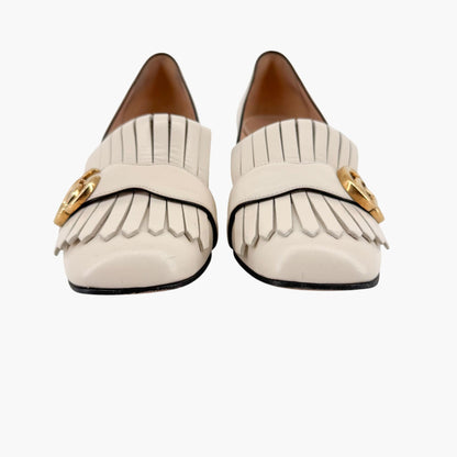 Gucci Marmont GG Fringe Loafer Pumps in White Leather – Size 37.5