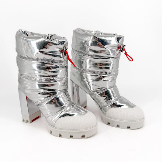 Christian Louboutin Oriona Lug Boots Silver Size 38
