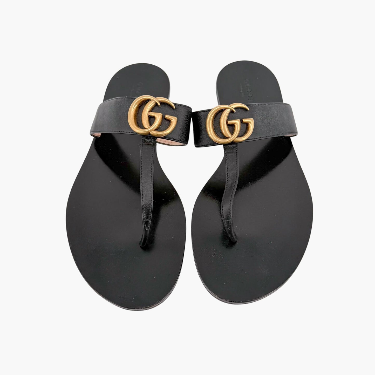 Gucci Marmont GG Thong Sandals Black Leather Size 39.5