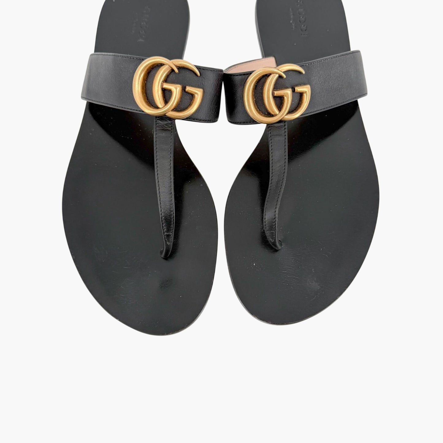 Gucci Marmont GG Thong Sandals Black Leather Size 39.5