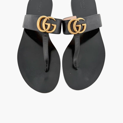 Gucci Marmont GG Thong Sandals Black Leather Size 39.5
