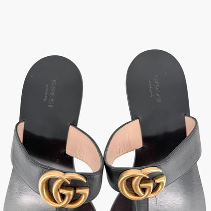 Gucci Marmont GG Thong Sandals Black Leather Size 39.5