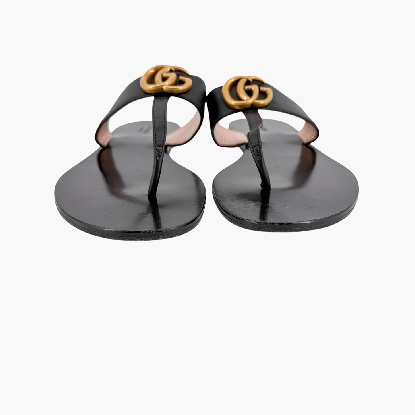Gucci Marmont GG Thong Sandals Black Leather Size 39.5