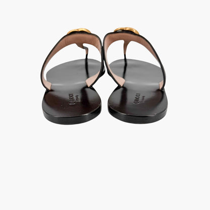 Gucci Marmont GG Thong Sandals Black Leather Size 39.5