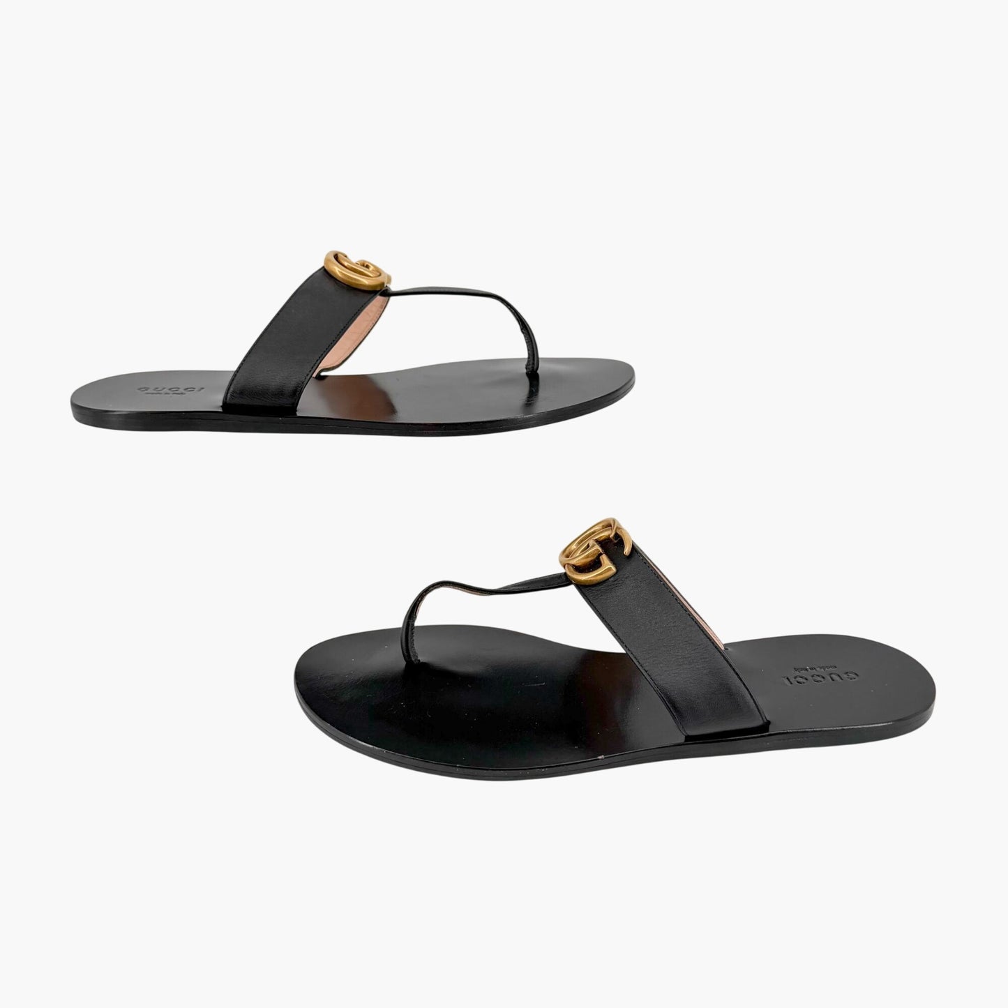 Gucci Marmont GG Thong Sandals Black Leather Size 39.5