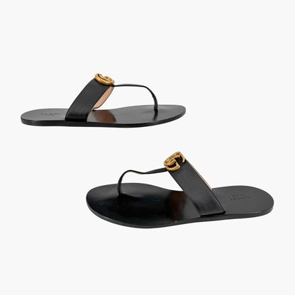 Gucci Marmont GG Thong Sandals Black Leather Size 39.5