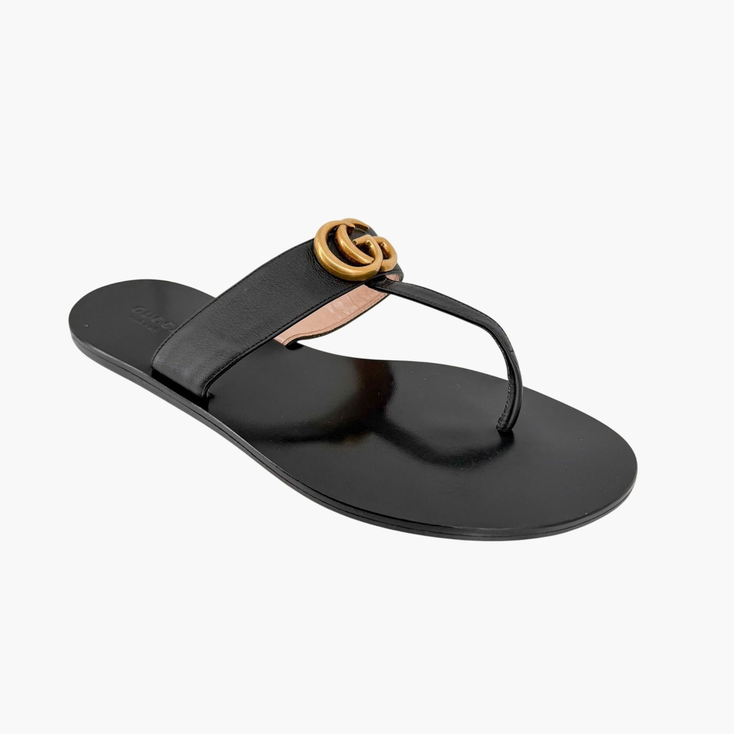 Gucci Marmont GG Thong Sandals Black Leather Size 39.5