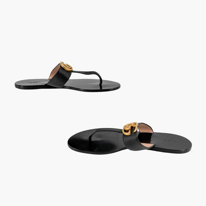 Gucci Marmont GG Thong Sandals Black Leather Size 39.5