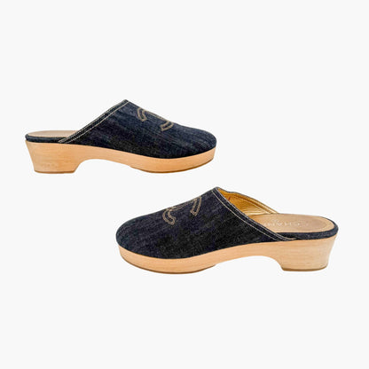 Chanel Denim CC Clogs Blue Platform Size 41