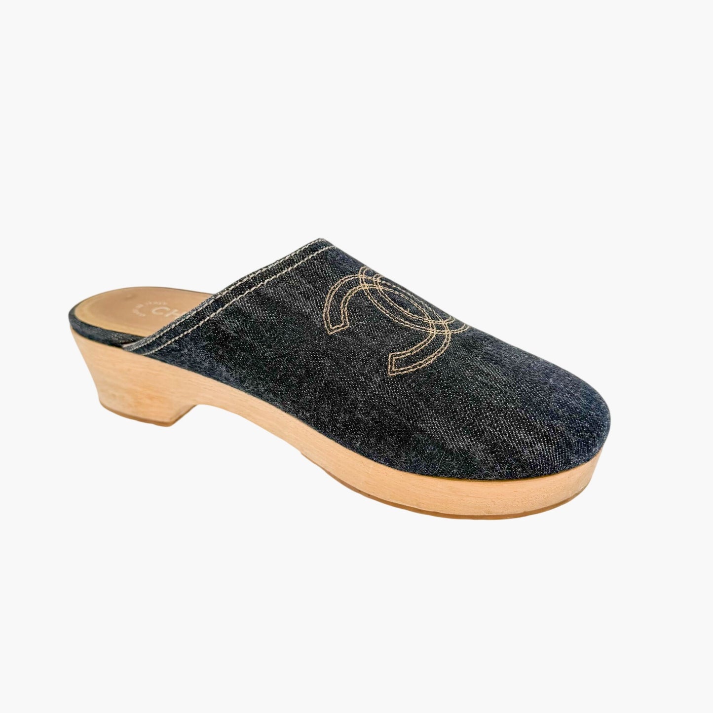 Chanel Denim CC Clogs Blue Platform Size 41