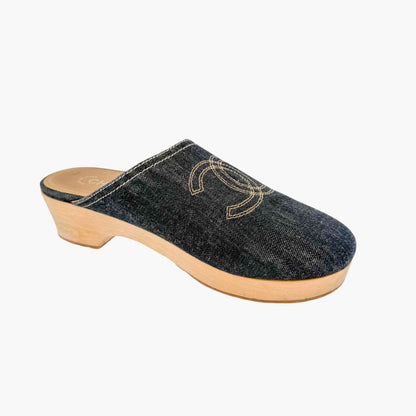Chanel Denim CC Clogs Blue Platform Size 41