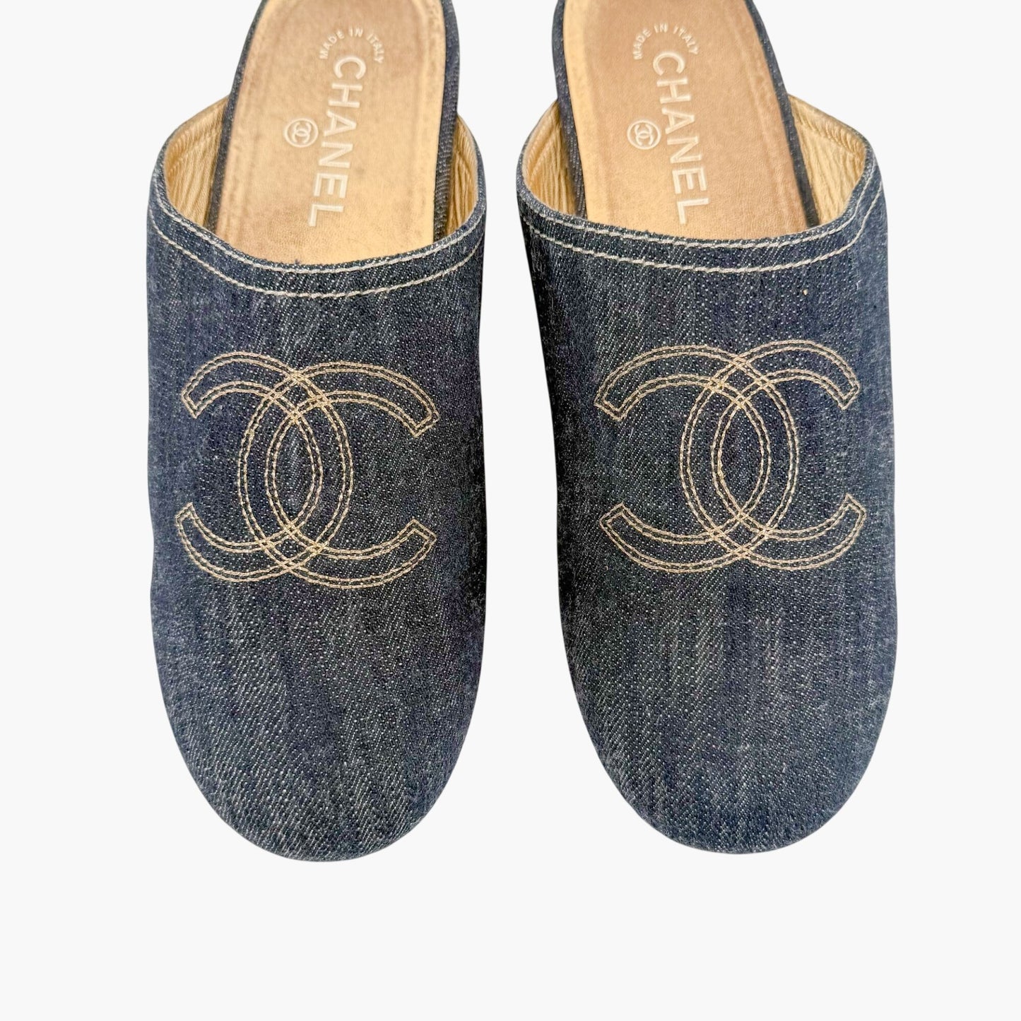 Chanel Denim CC Clogs Blue Platform Size 41