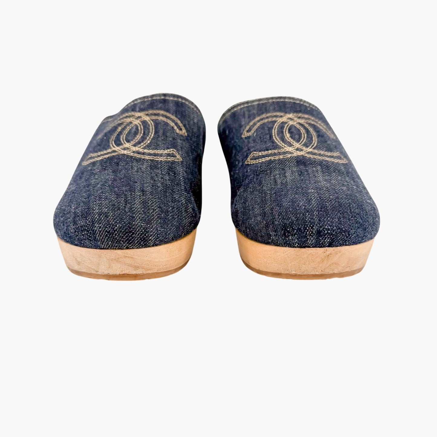 Chanel Denim CC Clogs Blue Platform Size 41